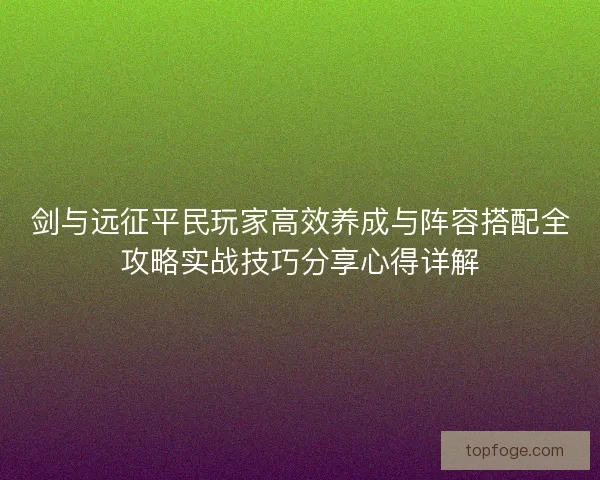 剑与远征平民玩家高效养成与阵容搭配全攻略实战技巧分享心得详解